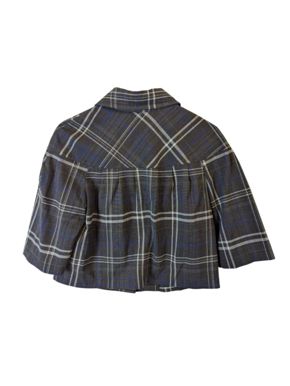 Sele M Charcoal Plaid Cropped Jacket Swing 3 Button 3/4 Sleeve Vintage Preppy - Picture 12 of 15